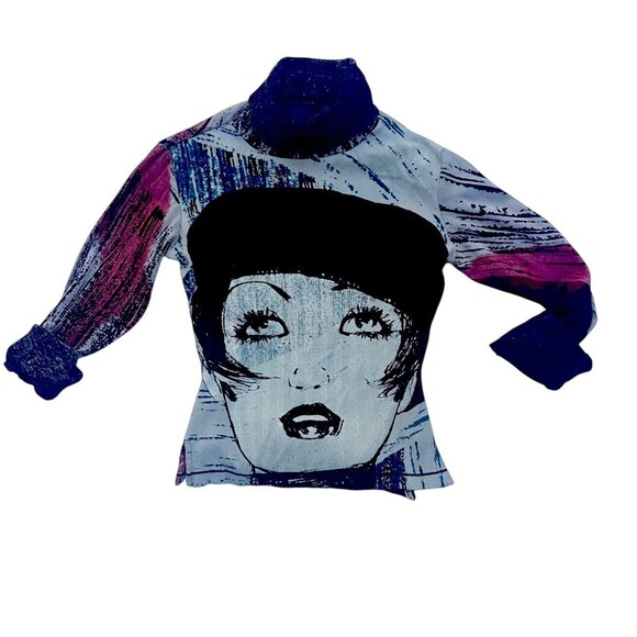 Vintage Custo Barcelona Turtleneck Graphic Top Girl Face Lightweight - Picture 2 of 12